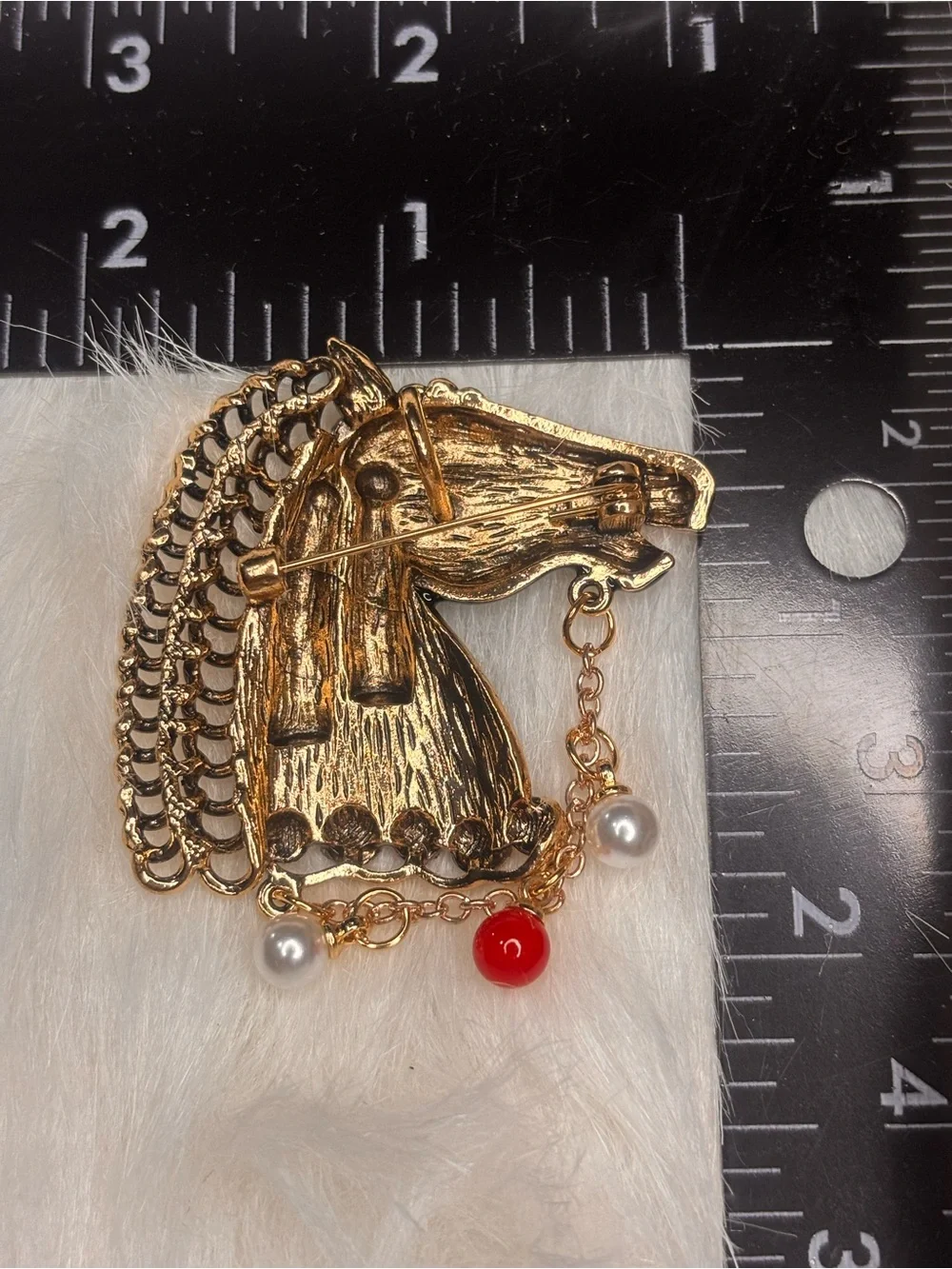 Black & Gold Horse Brooch with Dangle Accents